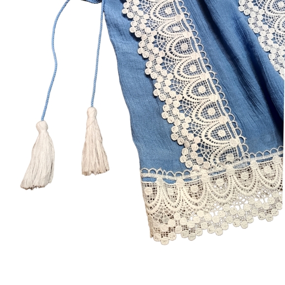 Zac & Rachel | Della Robia Blue with White Lace Sleeveless Top | Size 3X - Picture 2 of 4